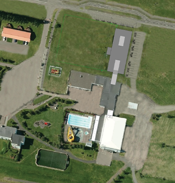 Yfirlitsmynd er til viðmiðs og sýnir mögulegan byggingarreit viðbyggingar.