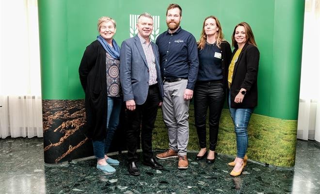 Ný stjórn Bændasamtaka Íslands. Halla Eiríksdóttir, Gunnar Þorgeirsson, Hermann Ingi Gunnarsson, Odd…