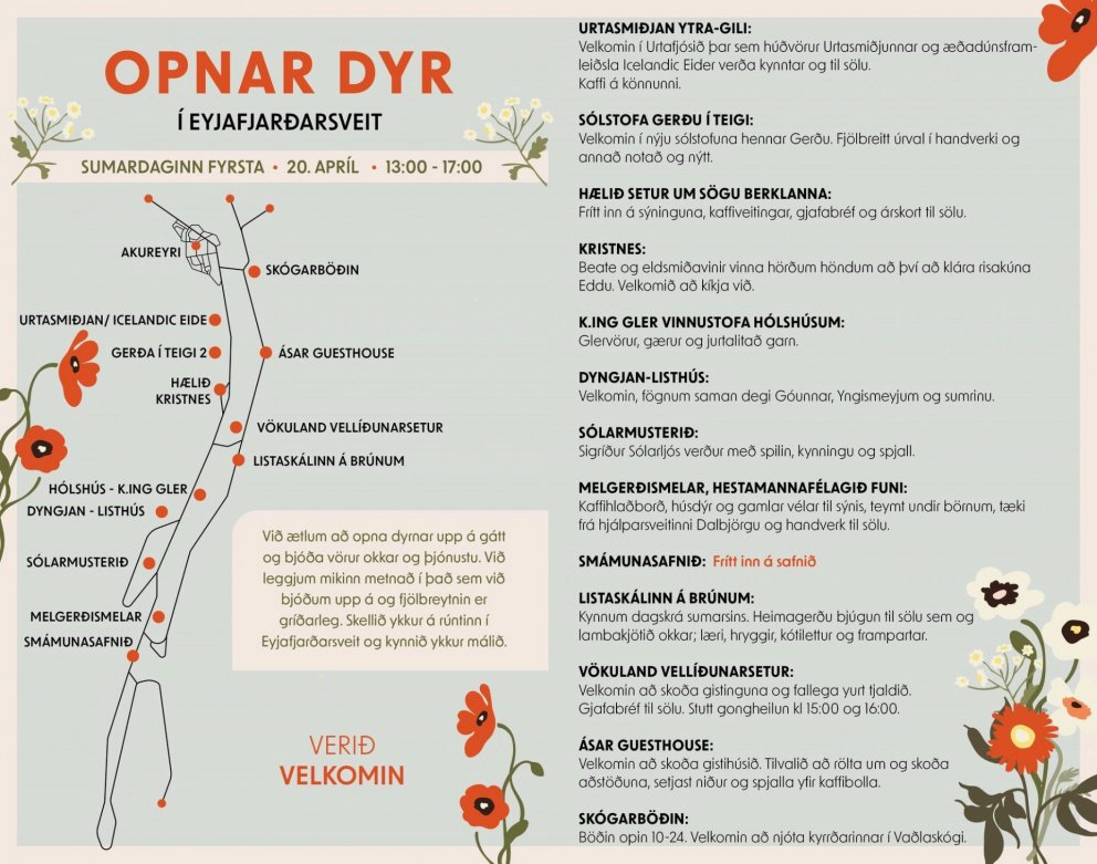 Opnar dyr í Eyjafjarðarsveit á sumardaginn fyrsta - Verið velkomin