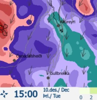 Útlit er fyrir vonskuveður þriðjudag og miðvikudag á norðurlandi
