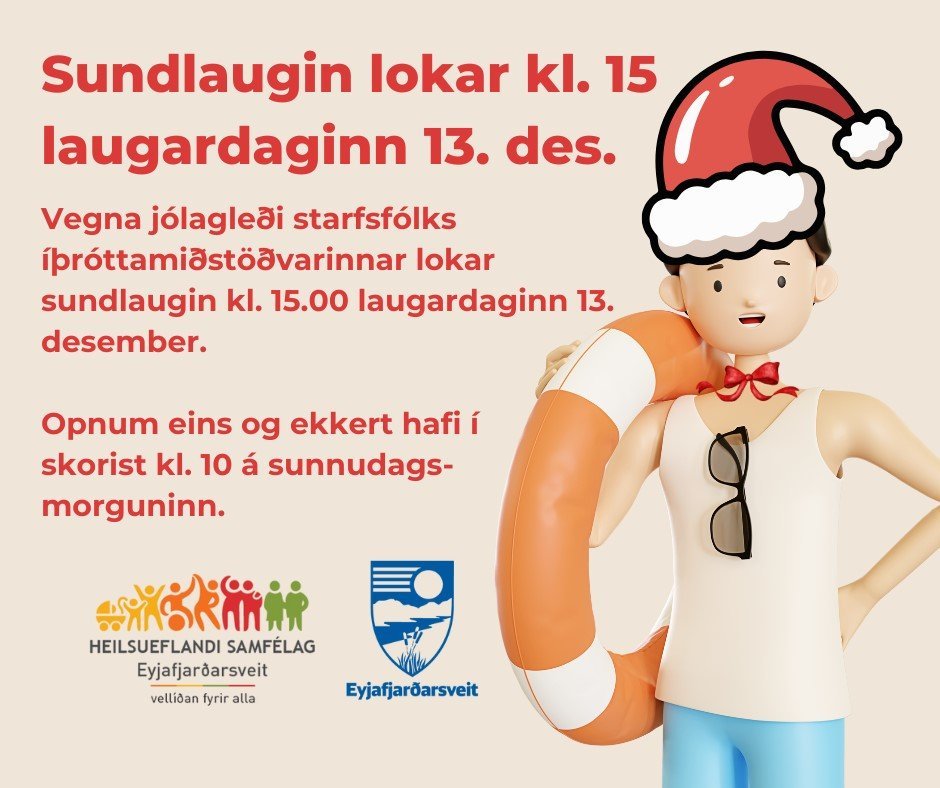 Sundlaugin lokar kl. 15 laugardaginn 13. desember