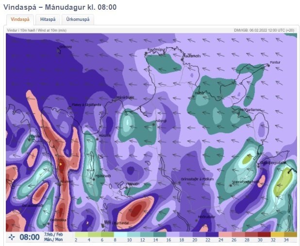 Veðurspá mánudag 6.2.2022